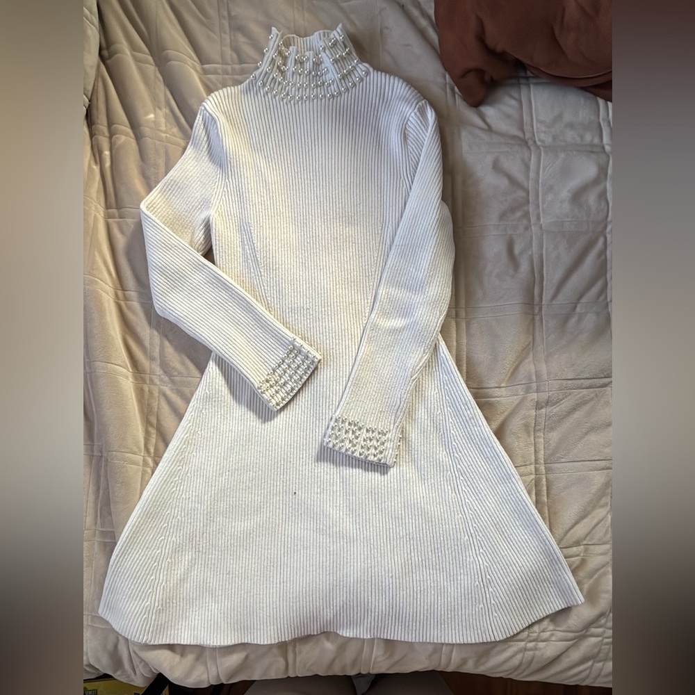 Rare Editions White Cowl Neck Sweater Dress